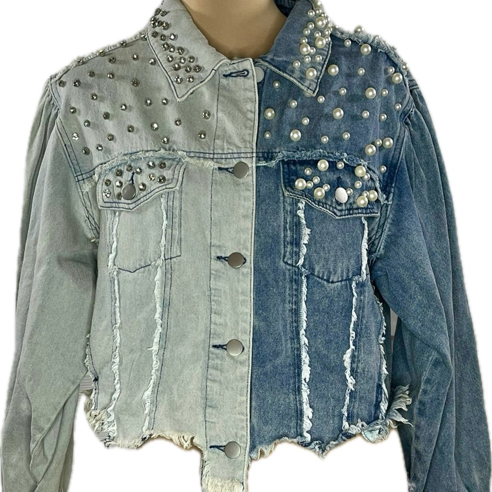 POL Light and Dark Blue Studded Denim Jacket M - Picture 3 of 17